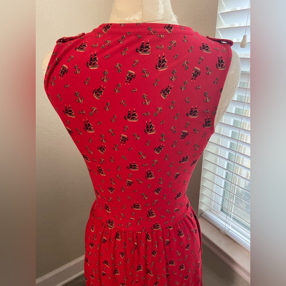 Leifnotes Red Casual Dress w Anchors & ships size XS - Picture 11 of 11